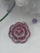 AGI Certified - WOW! A Stunning Natural Ruby Pendant - Set with 94 round & 6 Marquise Natural Rubys