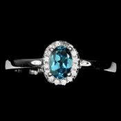 A Beautiful - Elegant Oval Cut, Natural London Blue African Topaz Gemstone Ring.