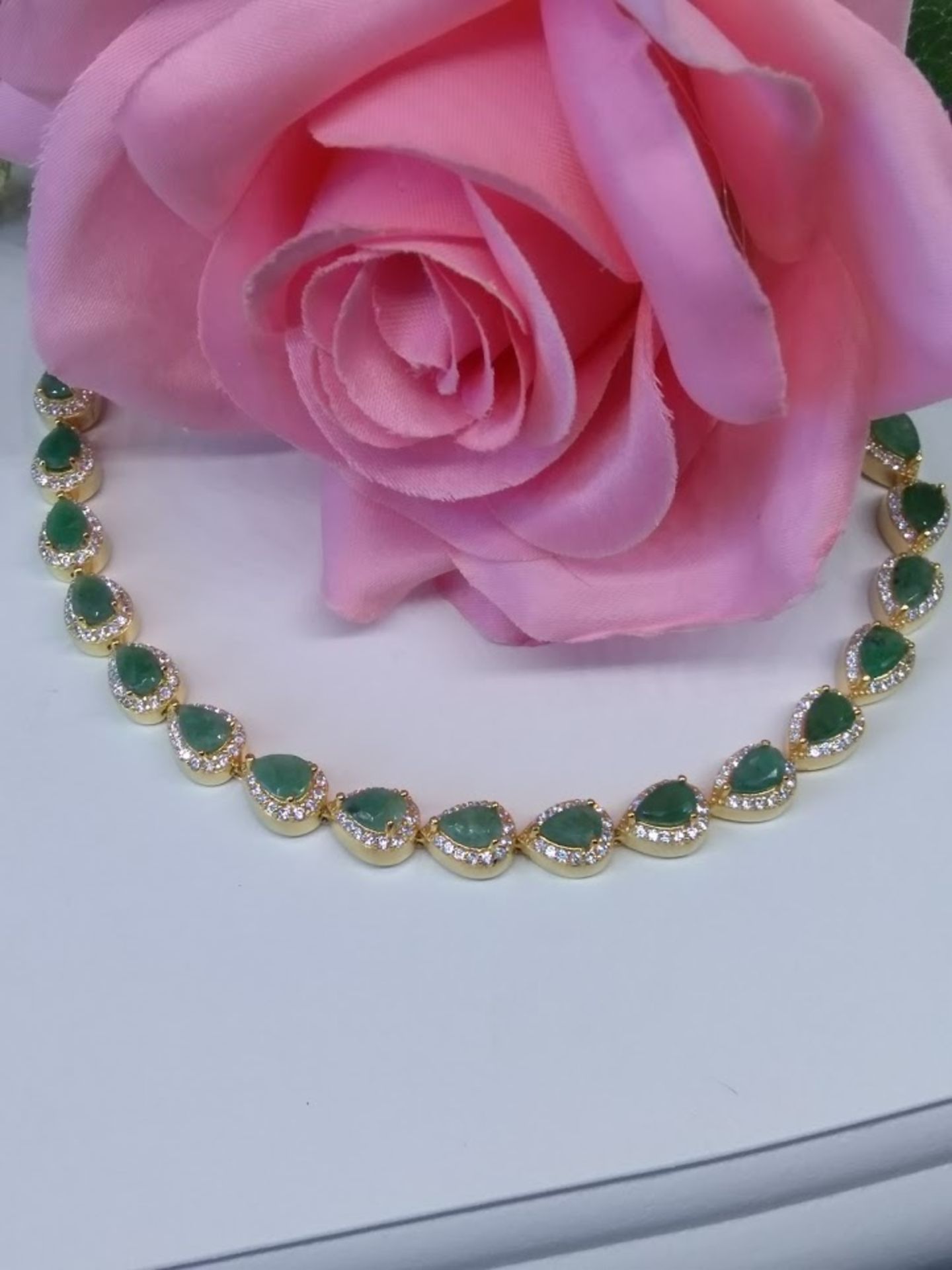 Precious Pear Cut Rich Green Natural Emerald Gemstones (18) Bracelet, Bespoke - Unique - Image 2 of 2
