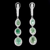 Gorgeous Oval Cut Rich Green Natural Brazilian Emeralds Earrings, Bespoke - Unique