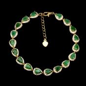 Precious Pear Cut Rich Green Natural Emerald Gemstones (18) Bracelet, Bespoke - Unique