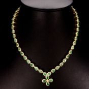 A Stunning Precious Pear Cut Natural Brazilian Emeralds (50) & Moonstone Cat Eye Necklace, Bespoke.
