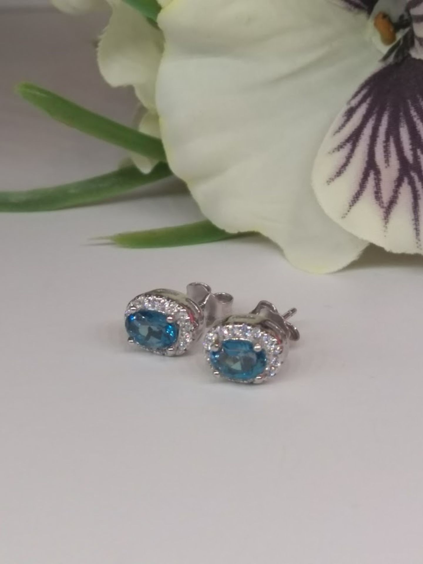 Elegant Oval Top London Blue African Topaz Gemstone Earrings, Bespoke - Unique - One of a Kind. - Image 2 of 2