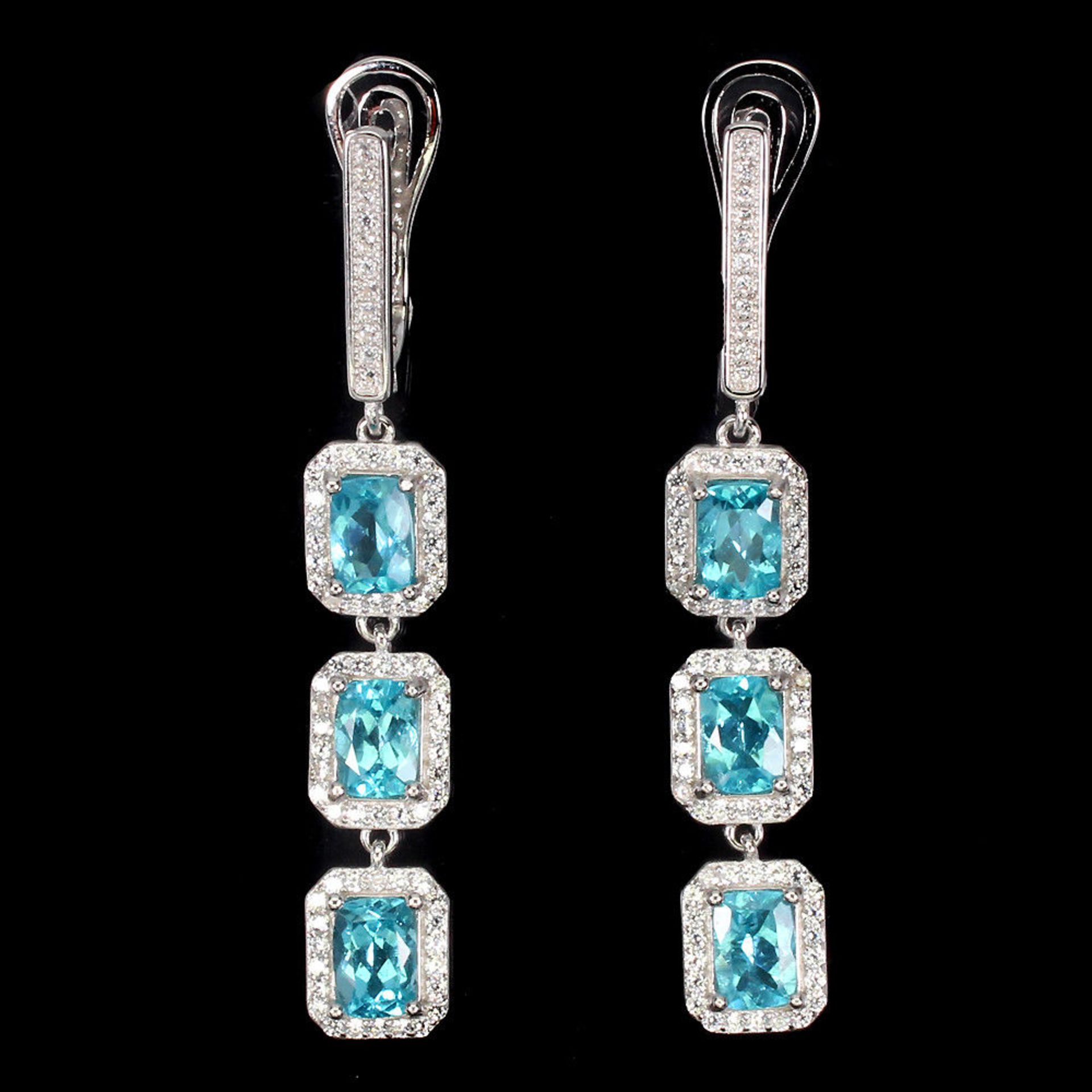 Deluxe Antique Cut Top Neon Blue Natural Apatite Gemstone Earrings, Bespoke - Unique