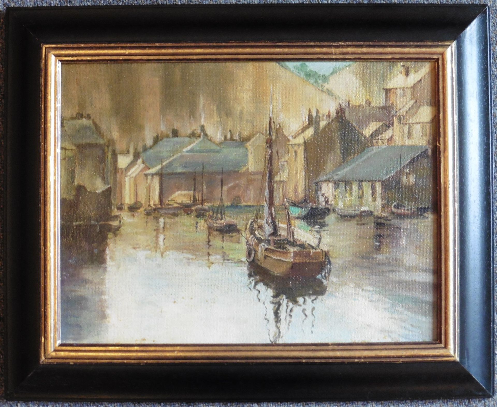 Unsigned oil on board “Harbour” - Bild 2 aus 3