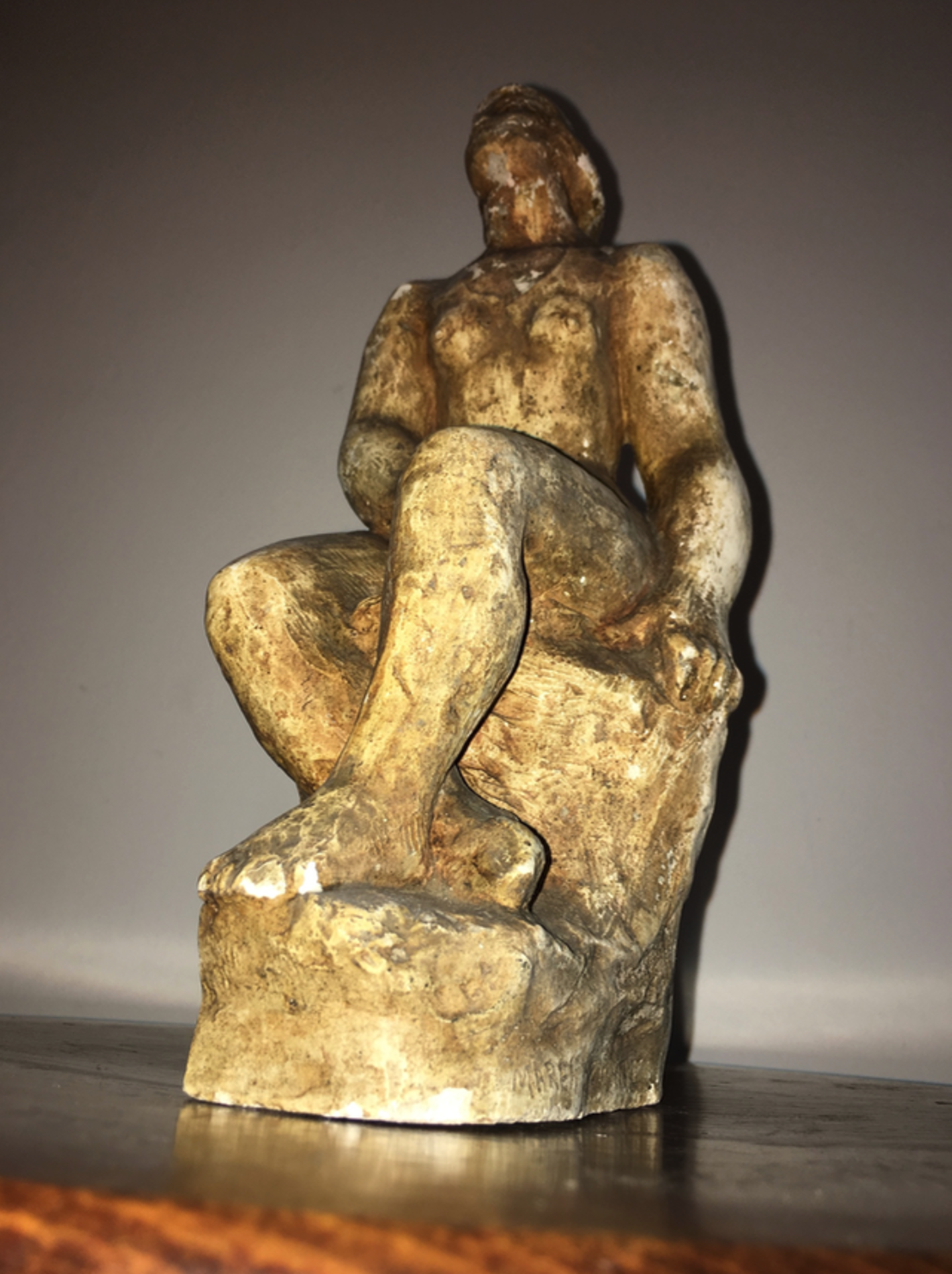 Seated female plaster sculpture signed by Marek Szwarc 1892-1958