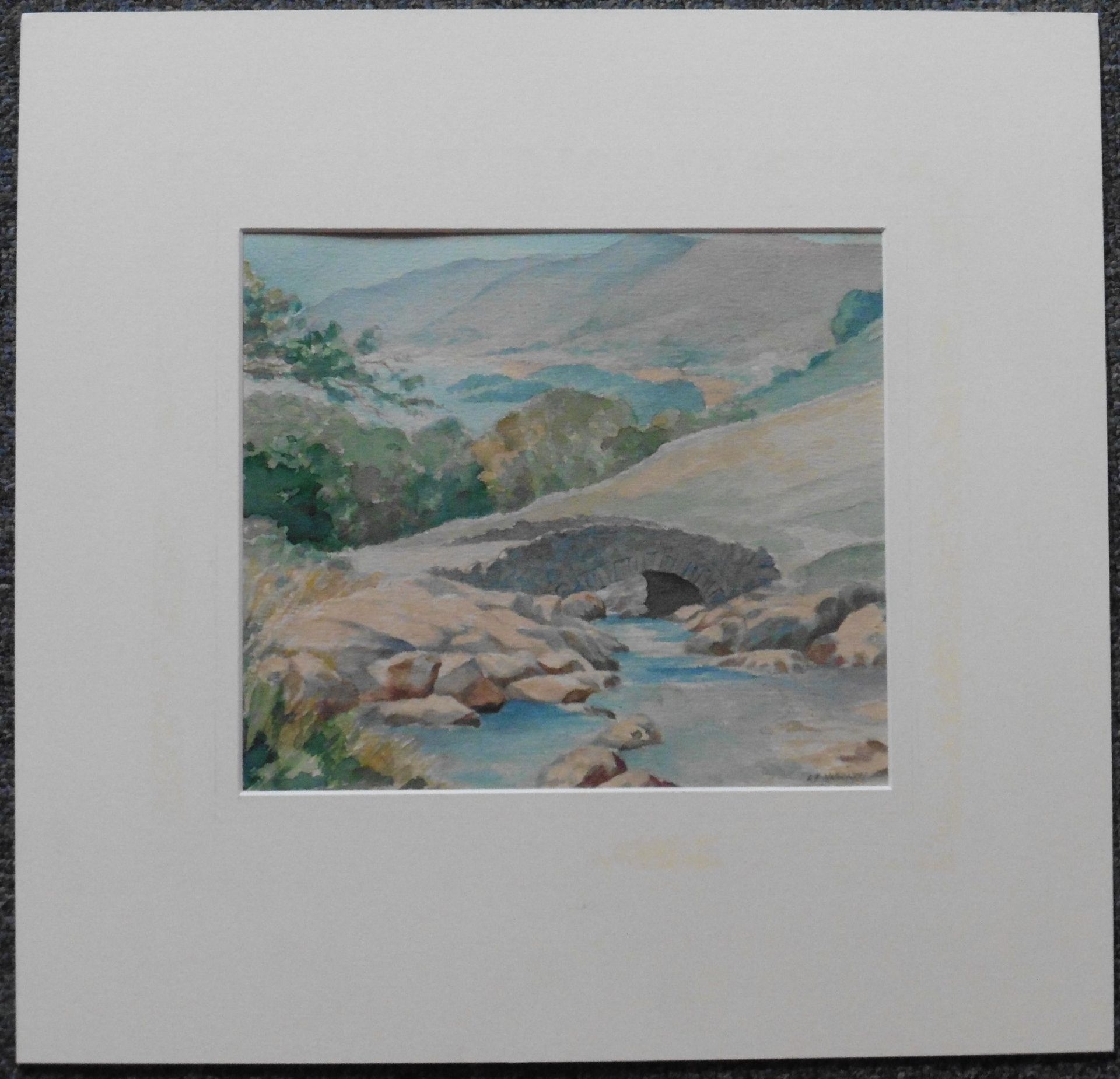 L T Nicholson Watercolour “Country stream with stone bridge” - Image 4 of 4