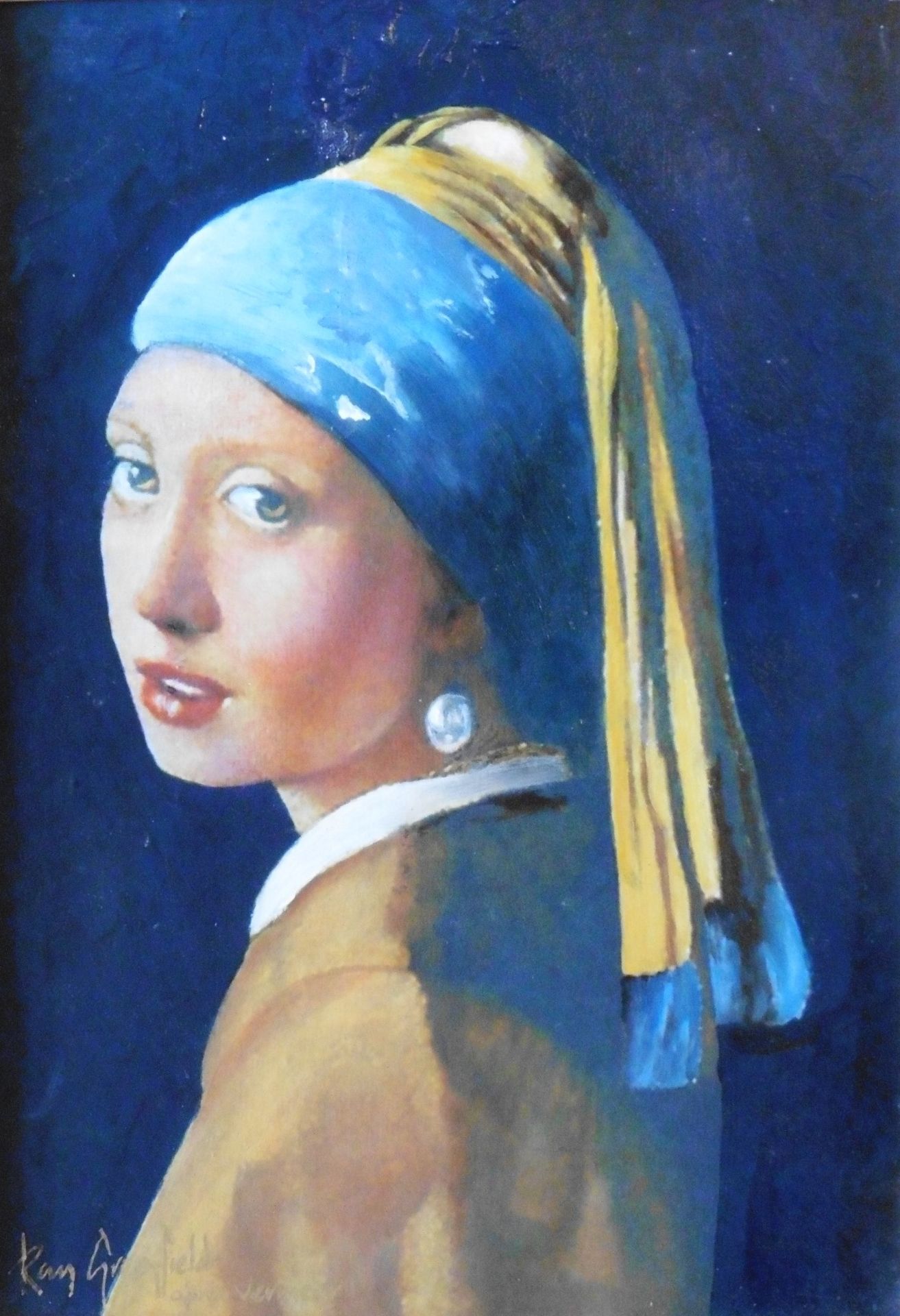 Ray Greenfield Oil painting “Girl with pearl earring” after Johannes Vermeer
