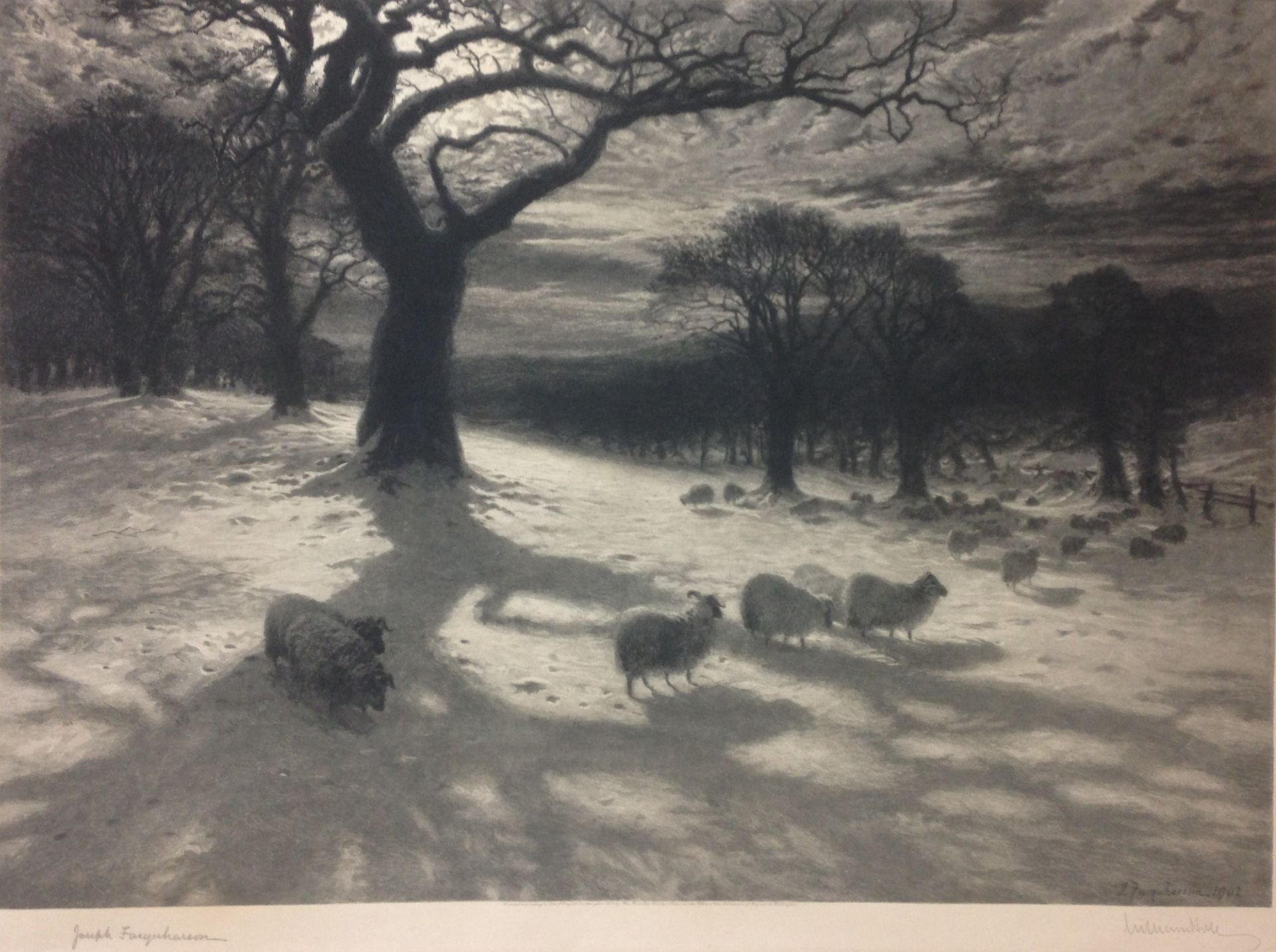 Joseph Farquharson 1846-1935 signed etching O’er Snow-clad Pastures