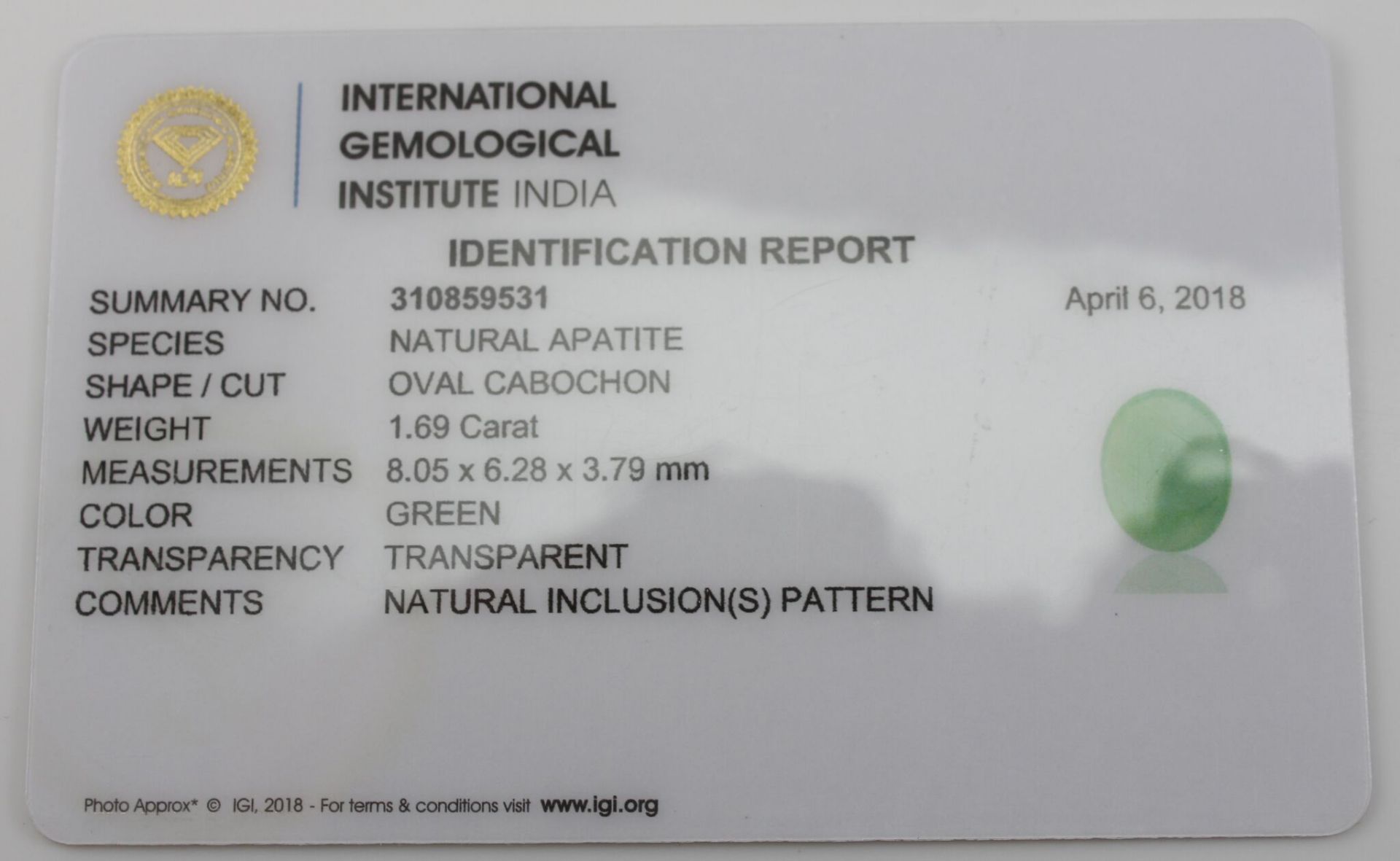 1.69 Igi Certified Green Apatite - Image 3 of 3