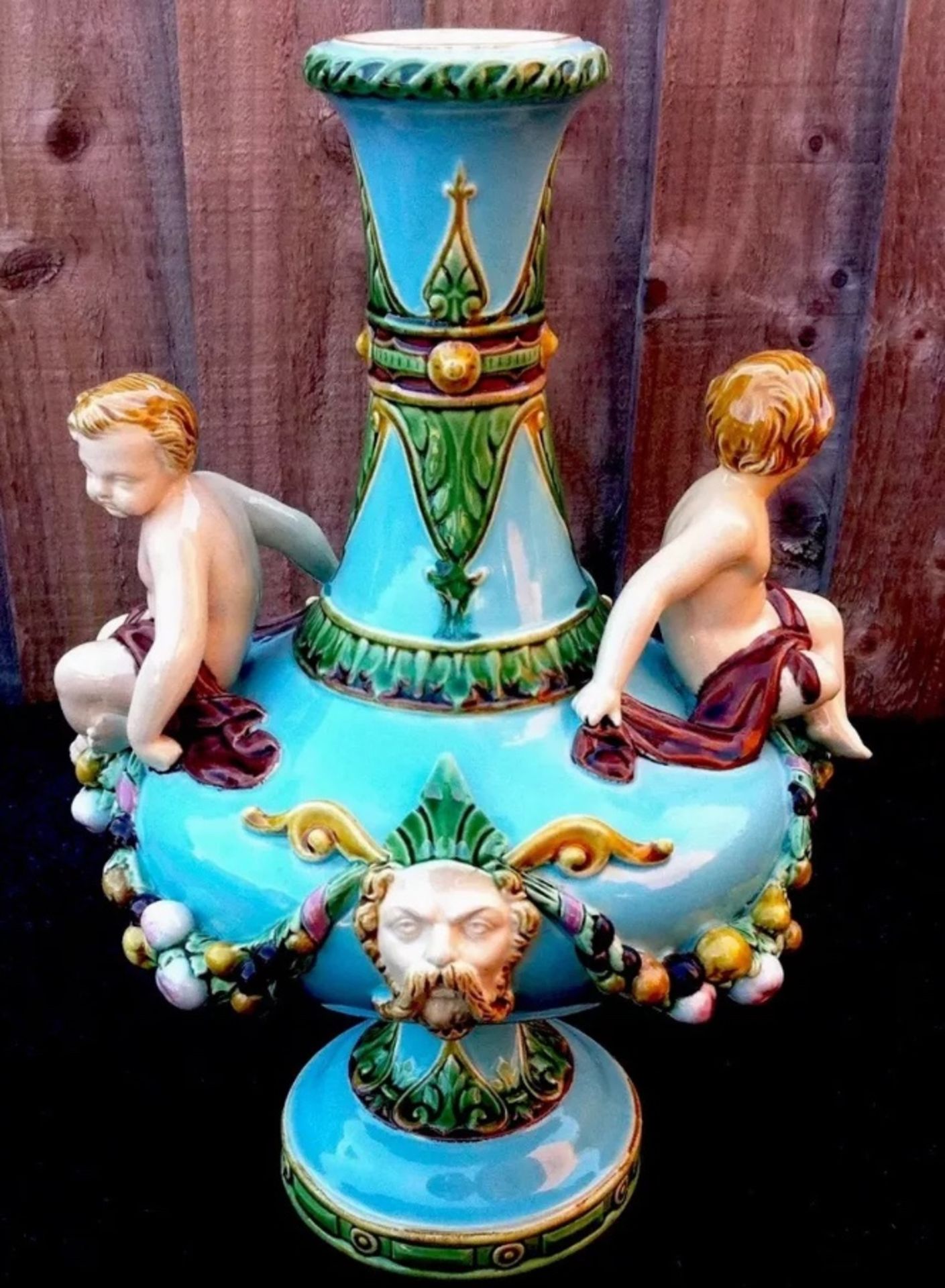 Extremely rare Antique Minton Majolica figural vase/ centrepiece