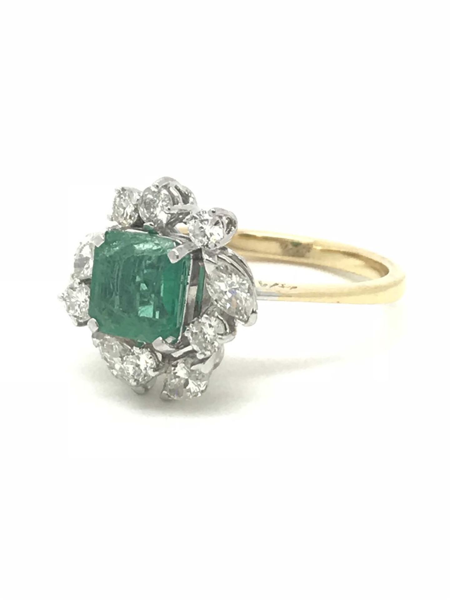 Emerald & Diamond (1.05ct) Cluster Ring, 18ct Yellow Gold