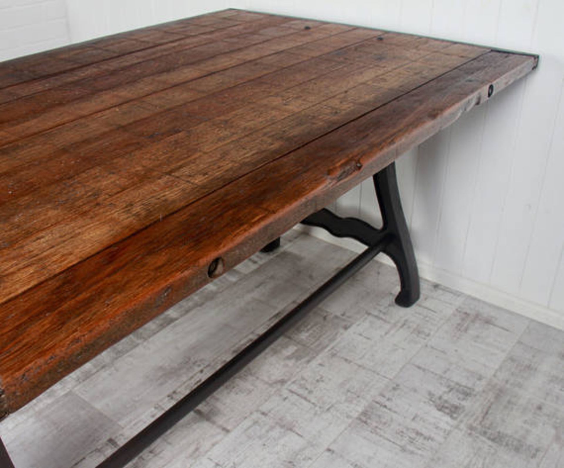 Reclaimed Vintage Mahogany Kiln Shelf Table on Cast Iron - Image 2 of 6