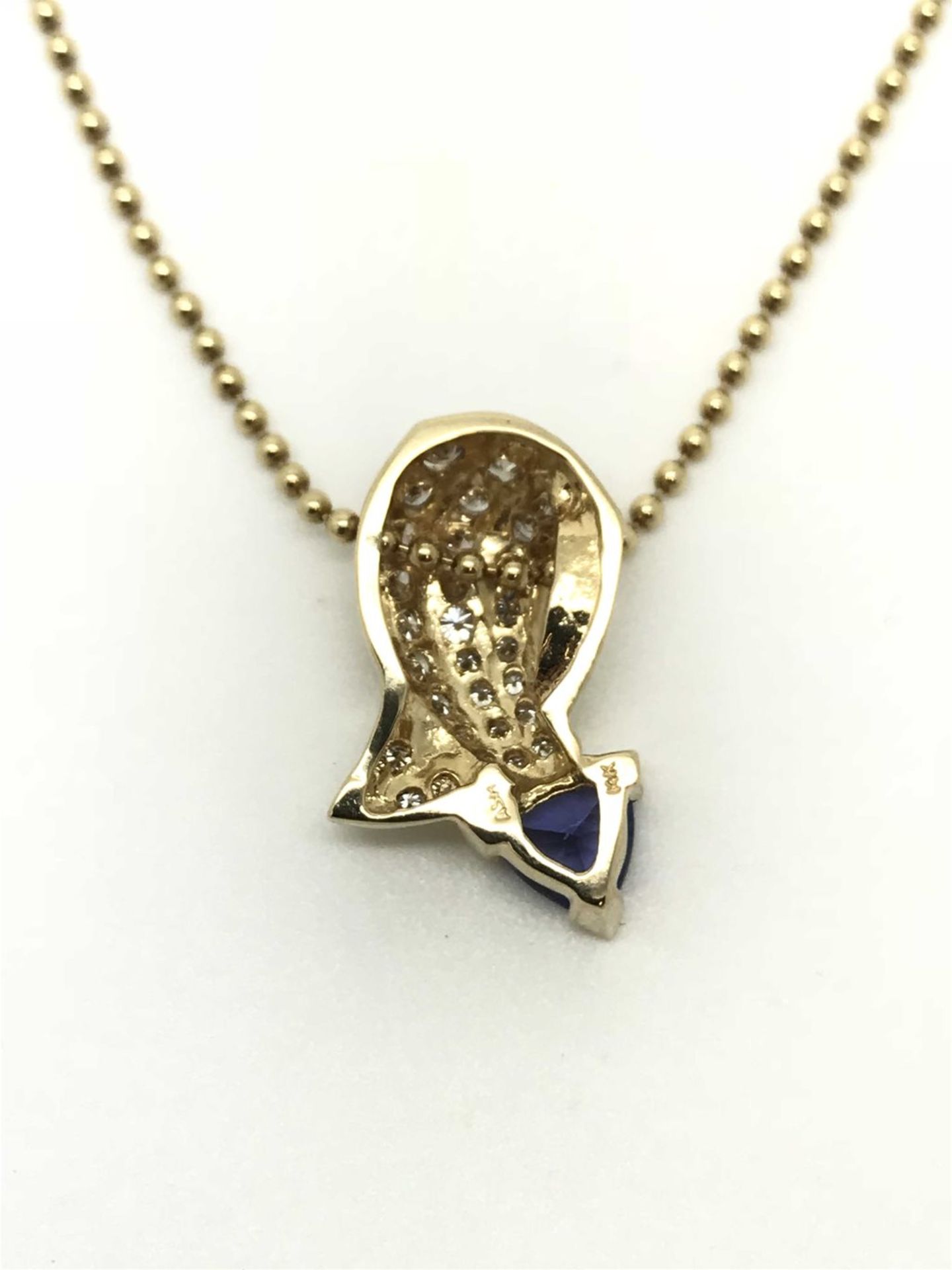 Tanzanite & Diamond Pendant, 14ct Yellow Gold - 20" - Image 3 of 4