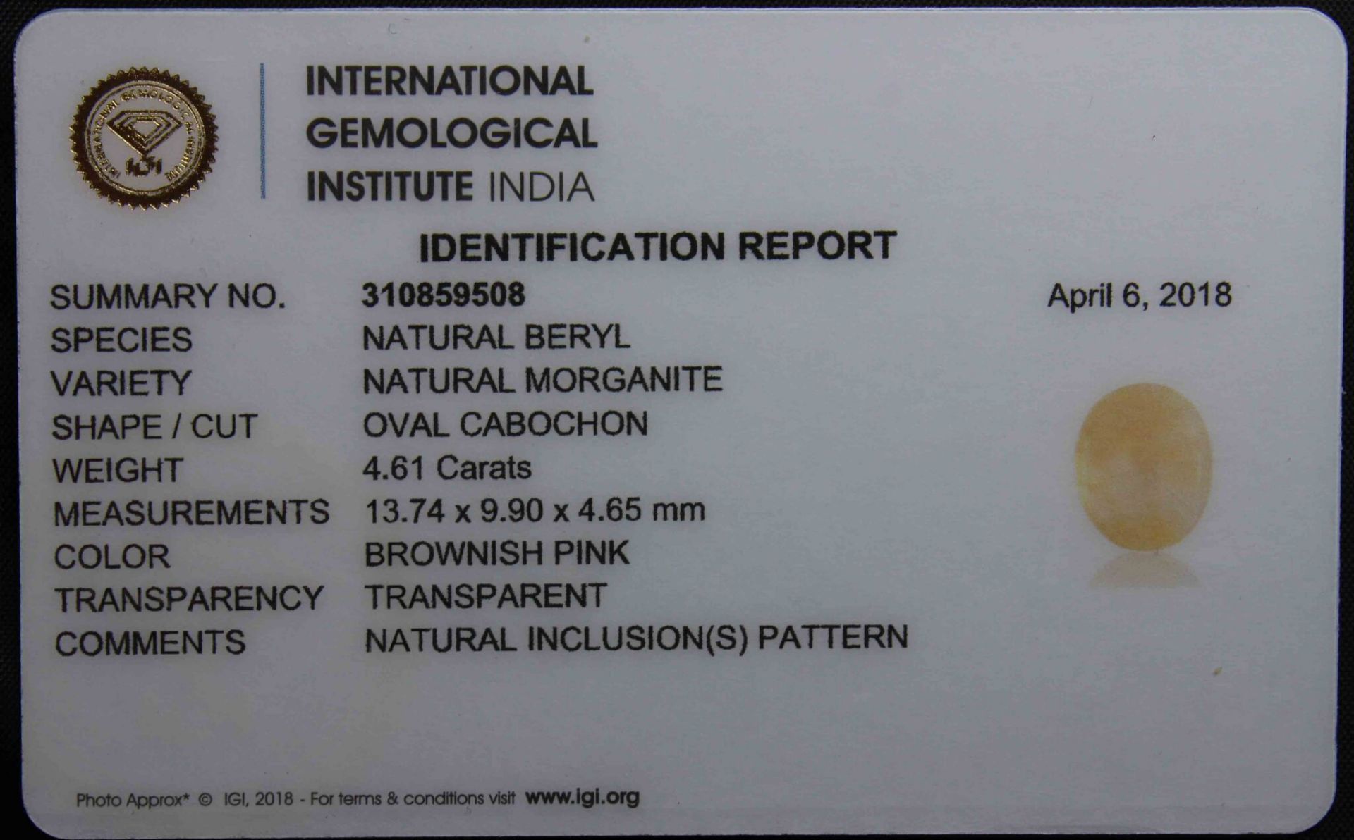 4.61 Ct Igi Certified Morganite - Image 3 of 3