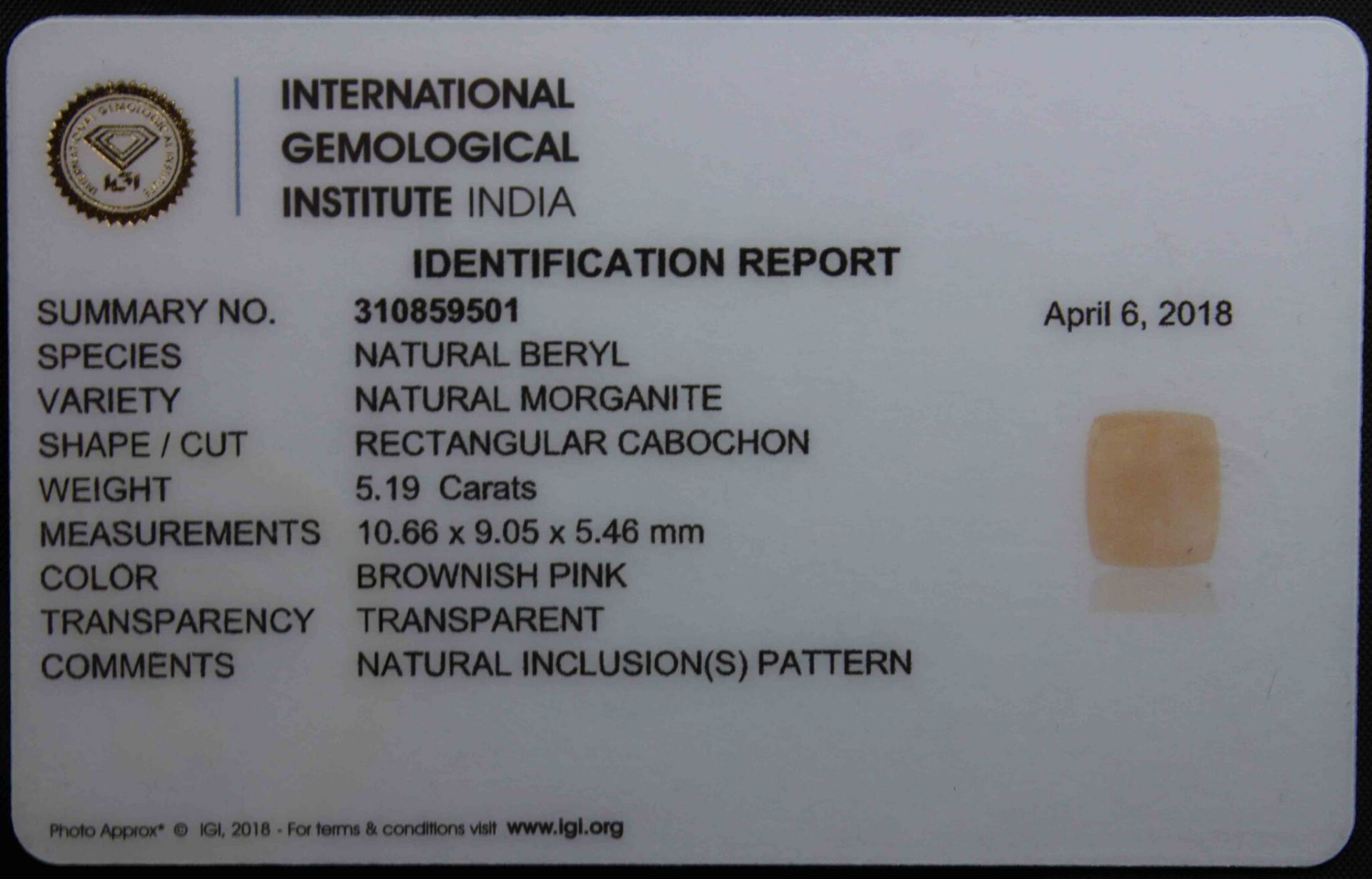 5.19 Ct Igi Certified Morganite - Image 3 of 3