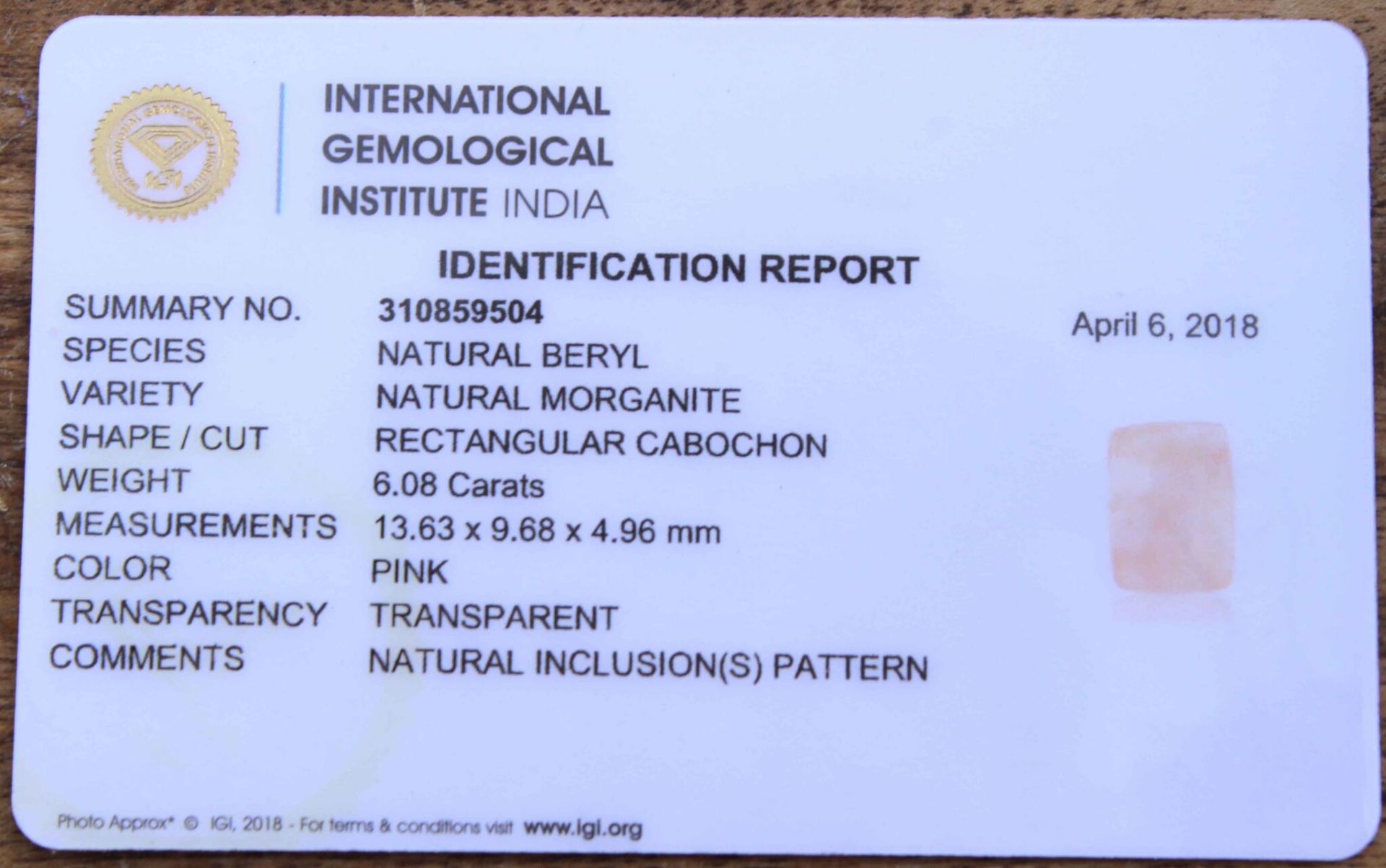 6.08 Ct Igi Certified Morganite - Image 4 of 4