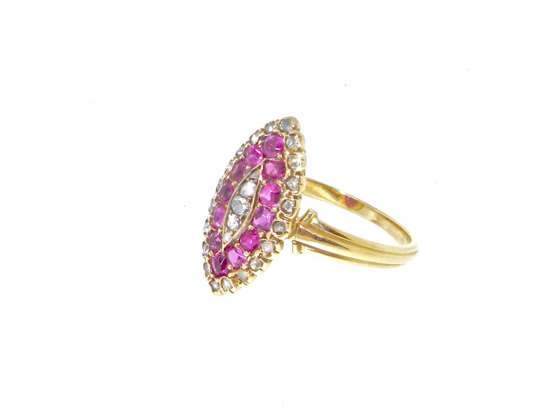 An 18ct Yellow Gold, Marquise-Shaped Ruby And Diamond ing - Image 2 of 3