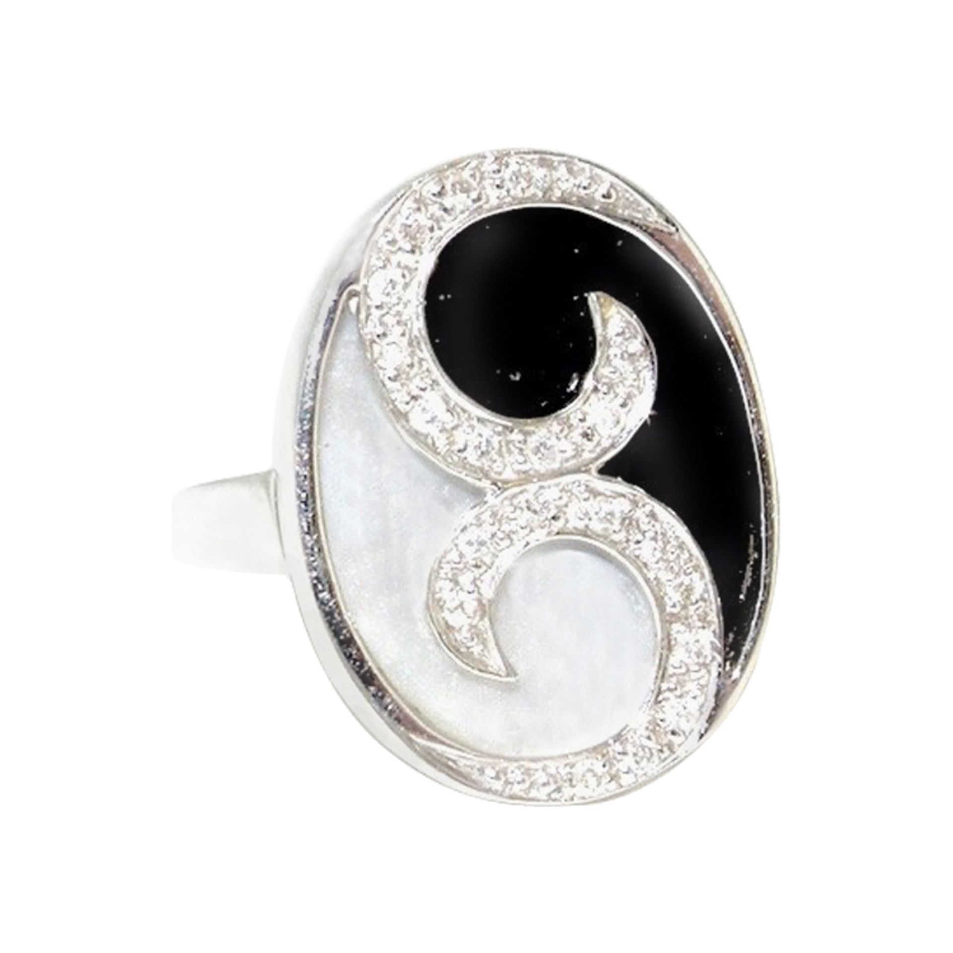 An Onyx, Mother Of Pearl And Diamond Ring