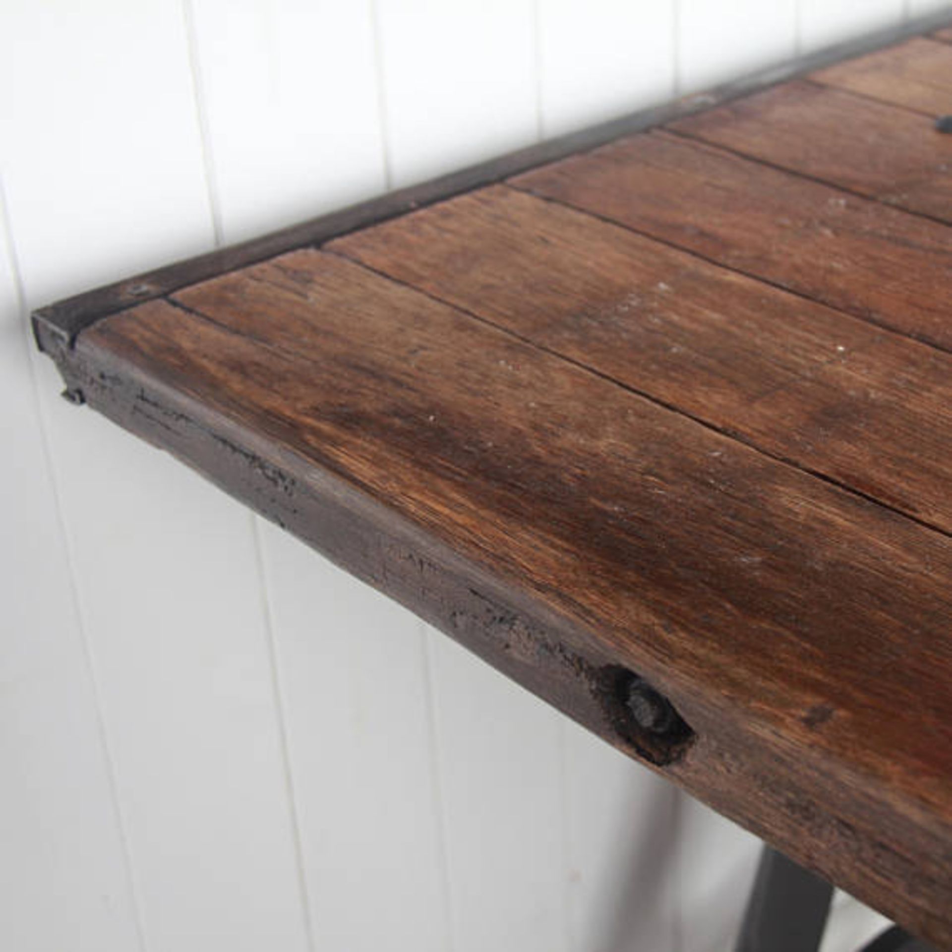 Reclaimed Vintage Mahogany Kiln Shelf Table on Cast Iron - Image 3 of 6