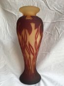 Okra glass - cameo glass vase with foliate Art Nouveau, signed D B, height 29cm