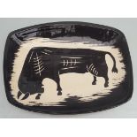 Vintage Retro Leaper Newlyn Pottery Dish With Black Bull