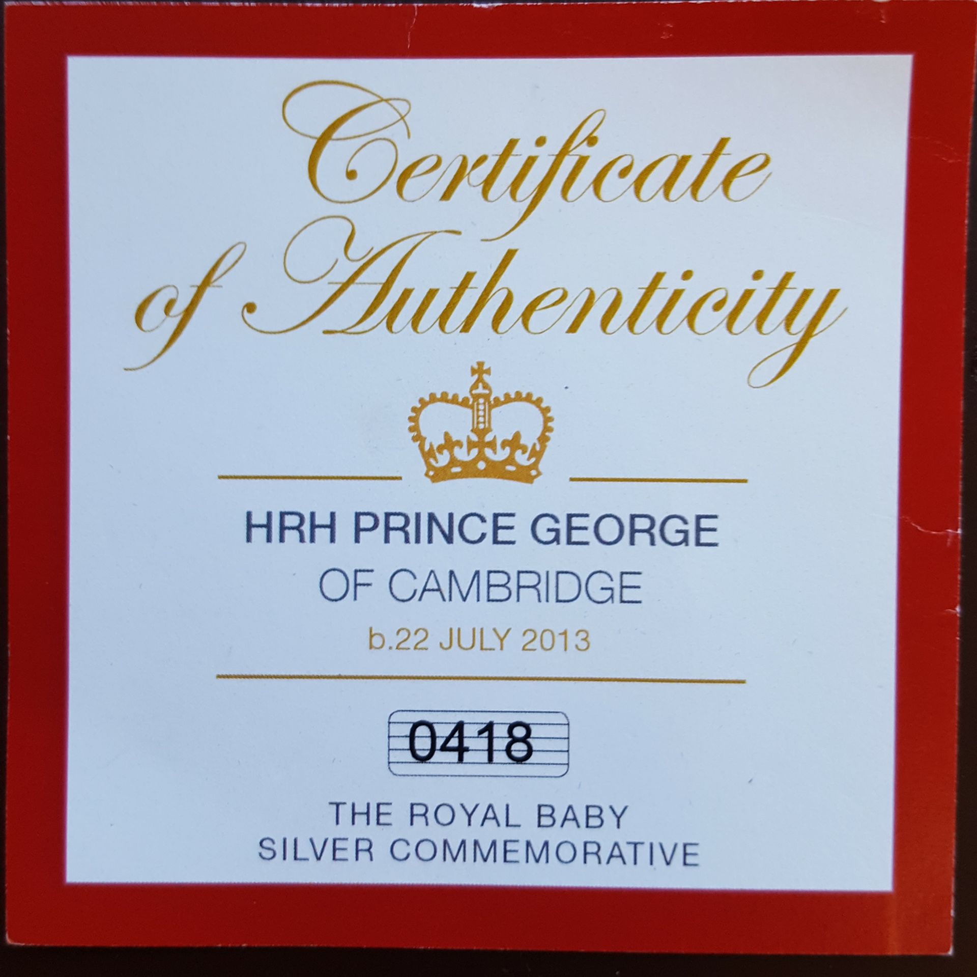 Collectable Coin 925 Silver Proof Birth of HRH Prince George 22 July 2013 - Image 3 of 4