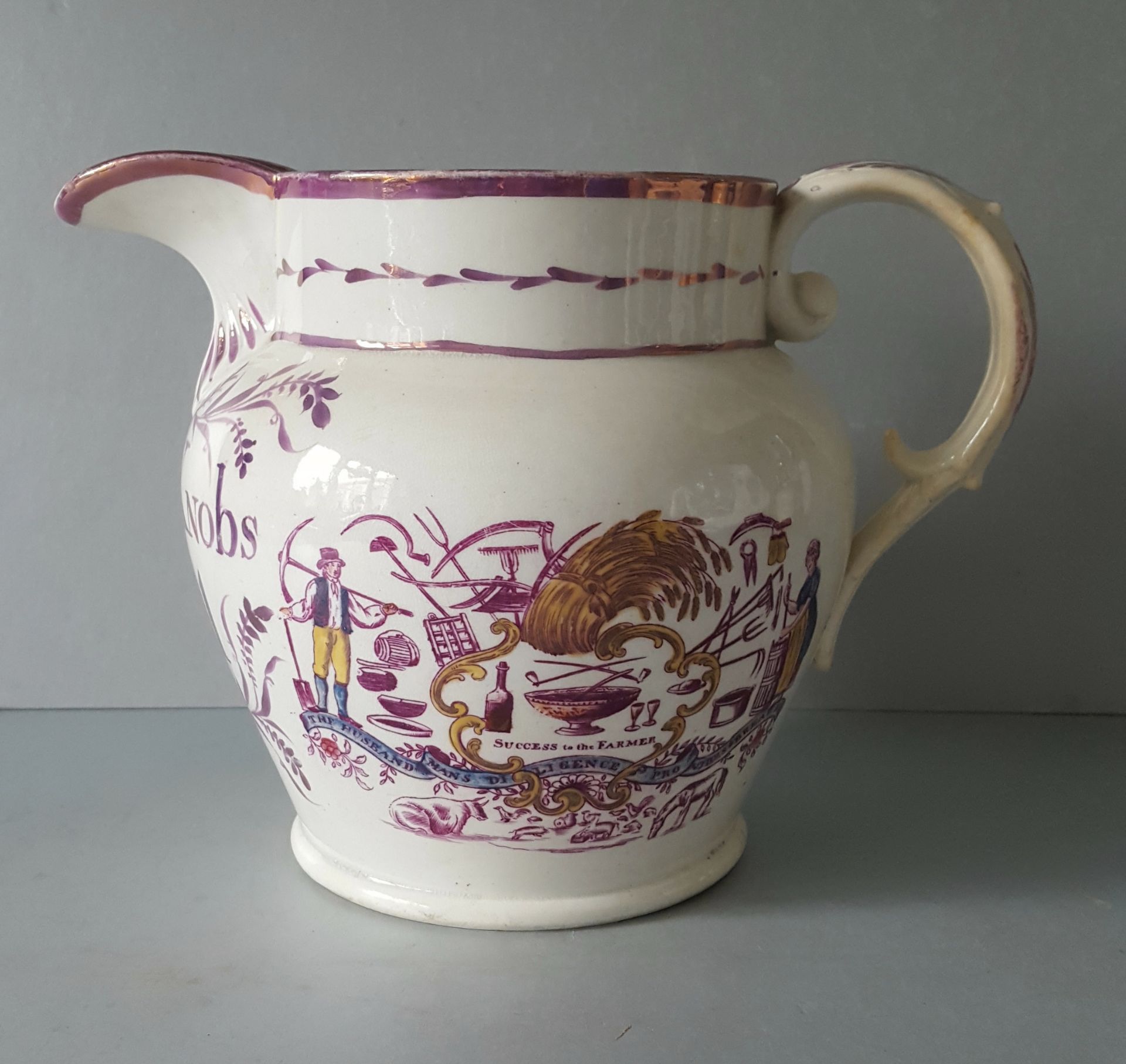 Antique Vintage Sunderland Lustre Jug 1831 Samuel Knobs With Farming Image & Verse. - Image 2 of 7