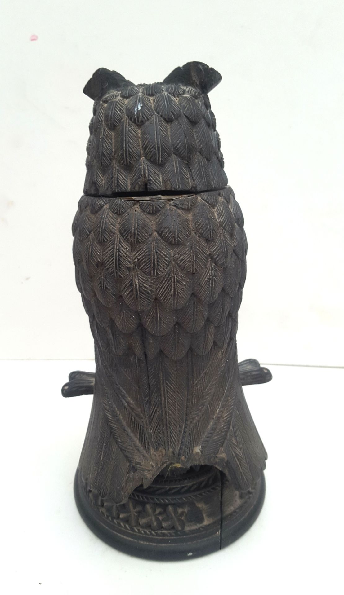 Antique Black Forrest Wooden Owl Inkwell Inset Glass Beads A/F - Image 3 of 4