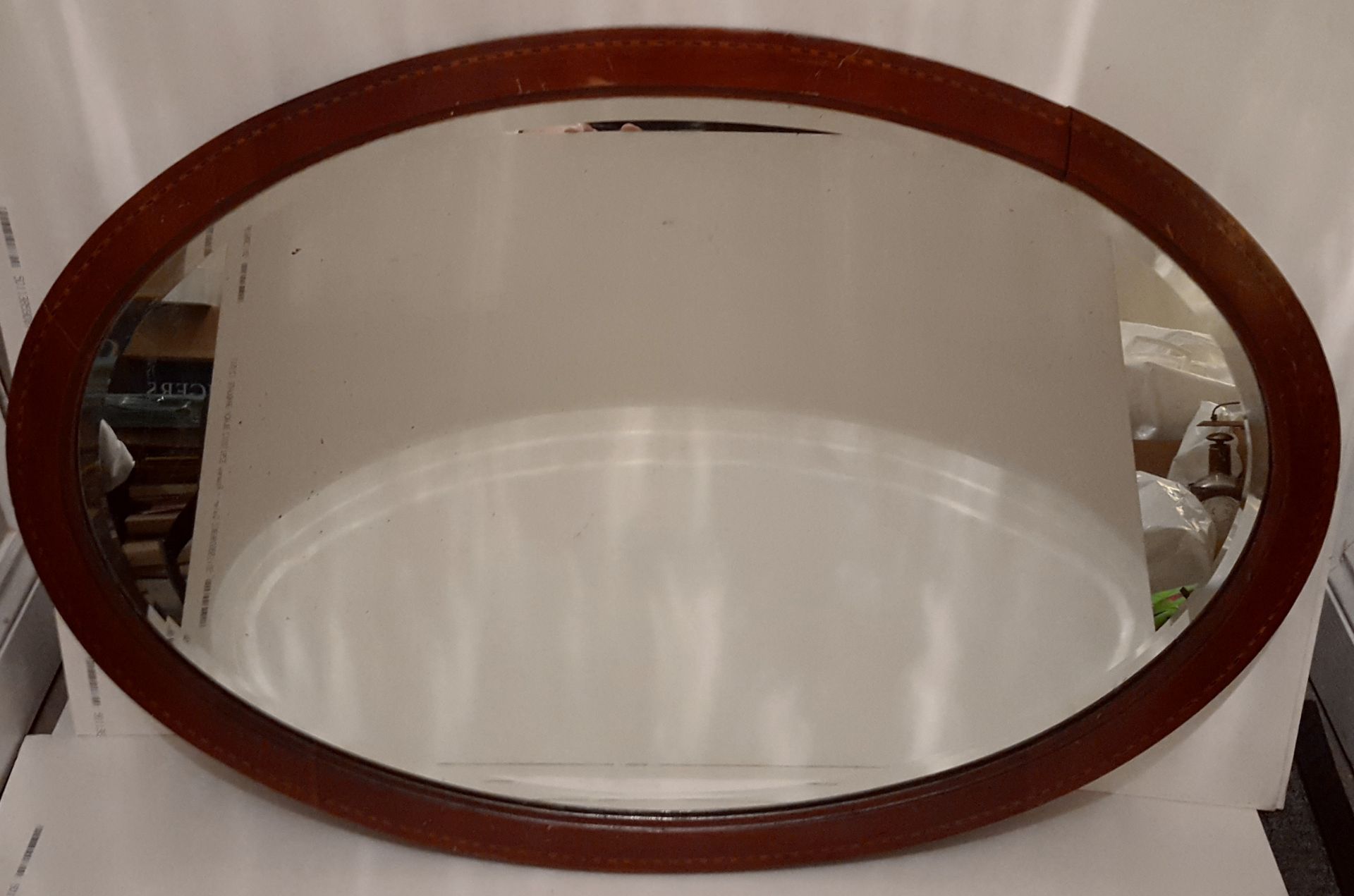 Antique Vintage 2 x Edwardian Oval Wall Mirror Mahogany Frames Bevelled Mirrors NO RESERVE - Image 2 of 2