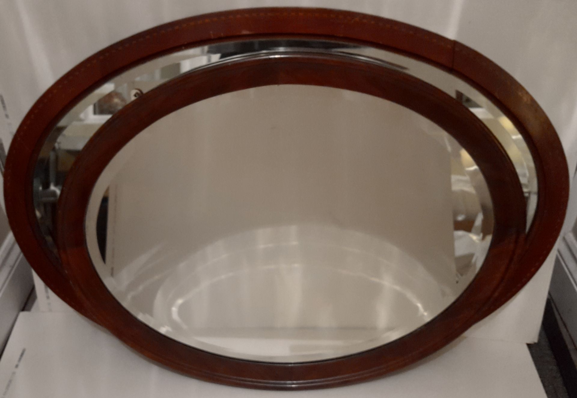 Antique Vintage 2 x Edwardian Oval Wall Mirror Mahogany Frames Bevelled Mirrors NO RESERVE