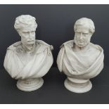 Antique Pair Parian Ware Busts Figures Havelock & Campbell Signed J Durham