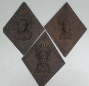 Antique 3 x Carved Wooden Face Panels Possibly African