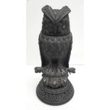 Antique Black Forrest Wooden Owl Inkwell Inset Glass Beads A/F