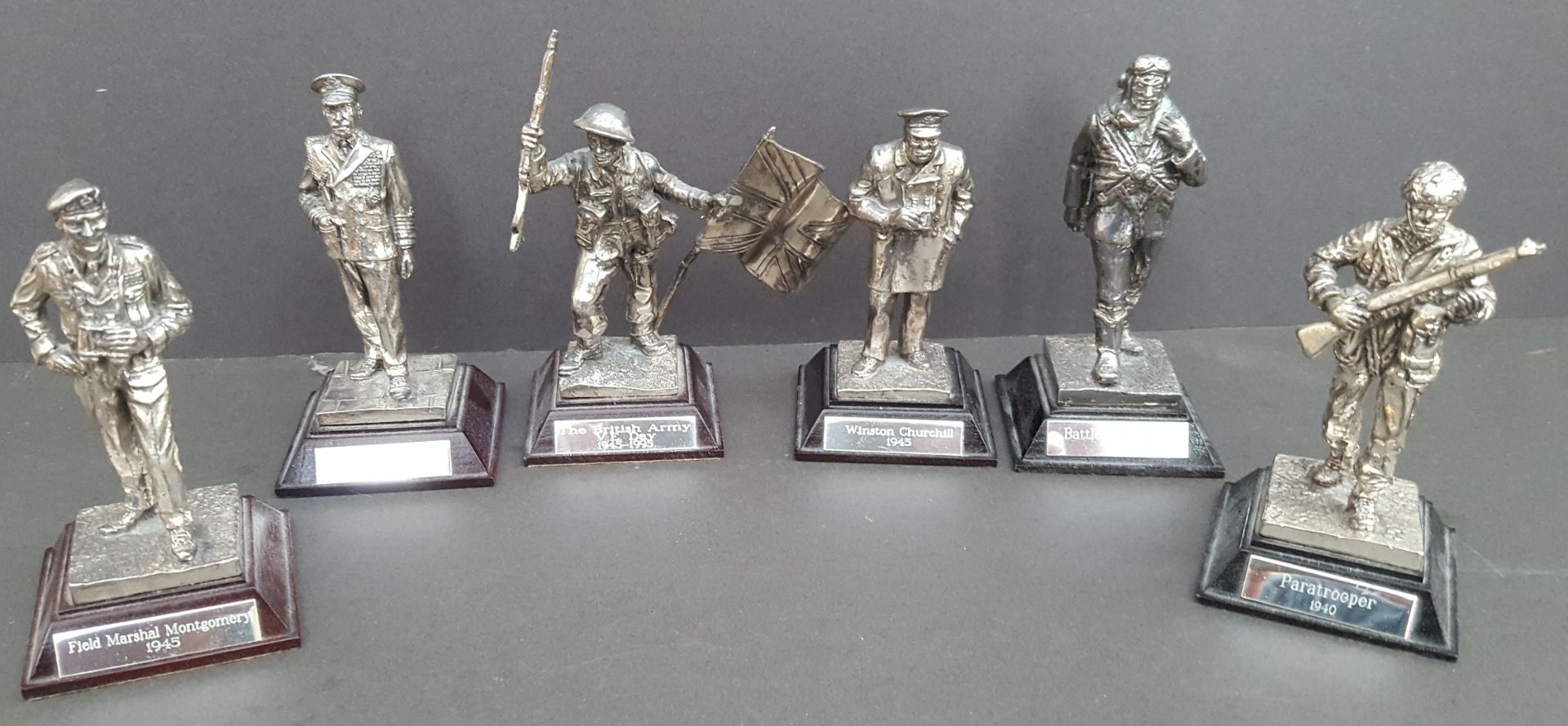 6 Vintage Royal Hampshire Pewter Military Figures Includes Churchill Paratrooper & Battle of Britain