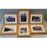 Vintage 6 x Oak Framed Railway & Hunting Photographs Grindley Staffordshire NO RESERVE