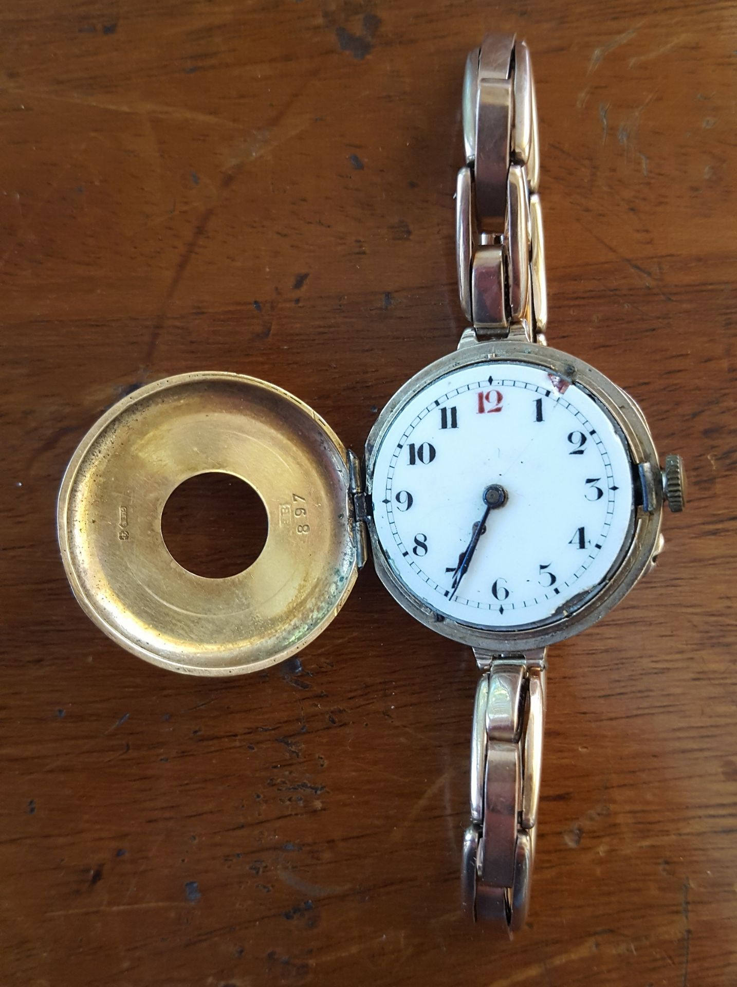 Vintage Ladies Half Hunter Wrist Watch 9ct Gold Hallmarked Birmingham AB - Image 2 of 3