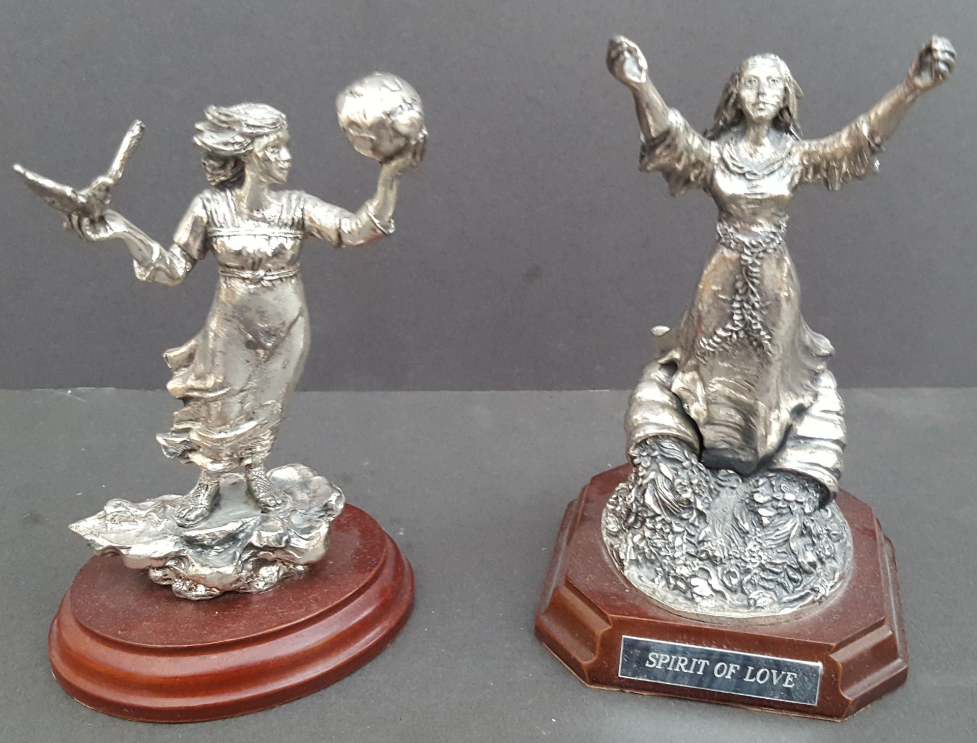 2 x Vintage Collectable Royal Hampshire Pewter Figures Spirit of Love & Helena