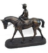 Vintage Harriet Glen Bronzed Resin Sculpture Racehorse & Rider.