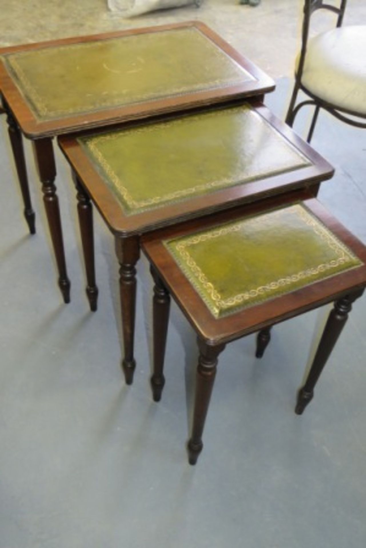 Nest Of Three Leather Inlaid Tables