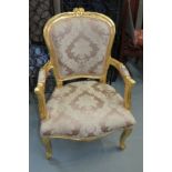 Gold Framed Baroque Floral Louis Chair