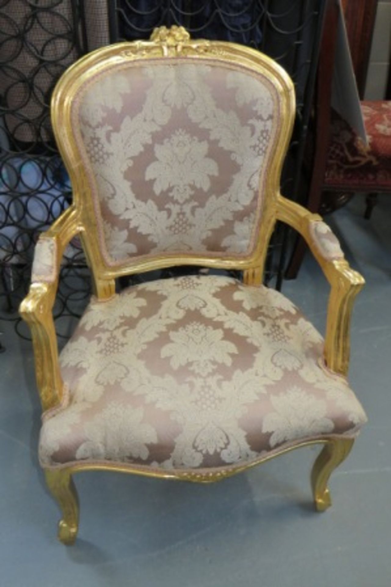 Gold Framed Baroque Floral Louis Chair