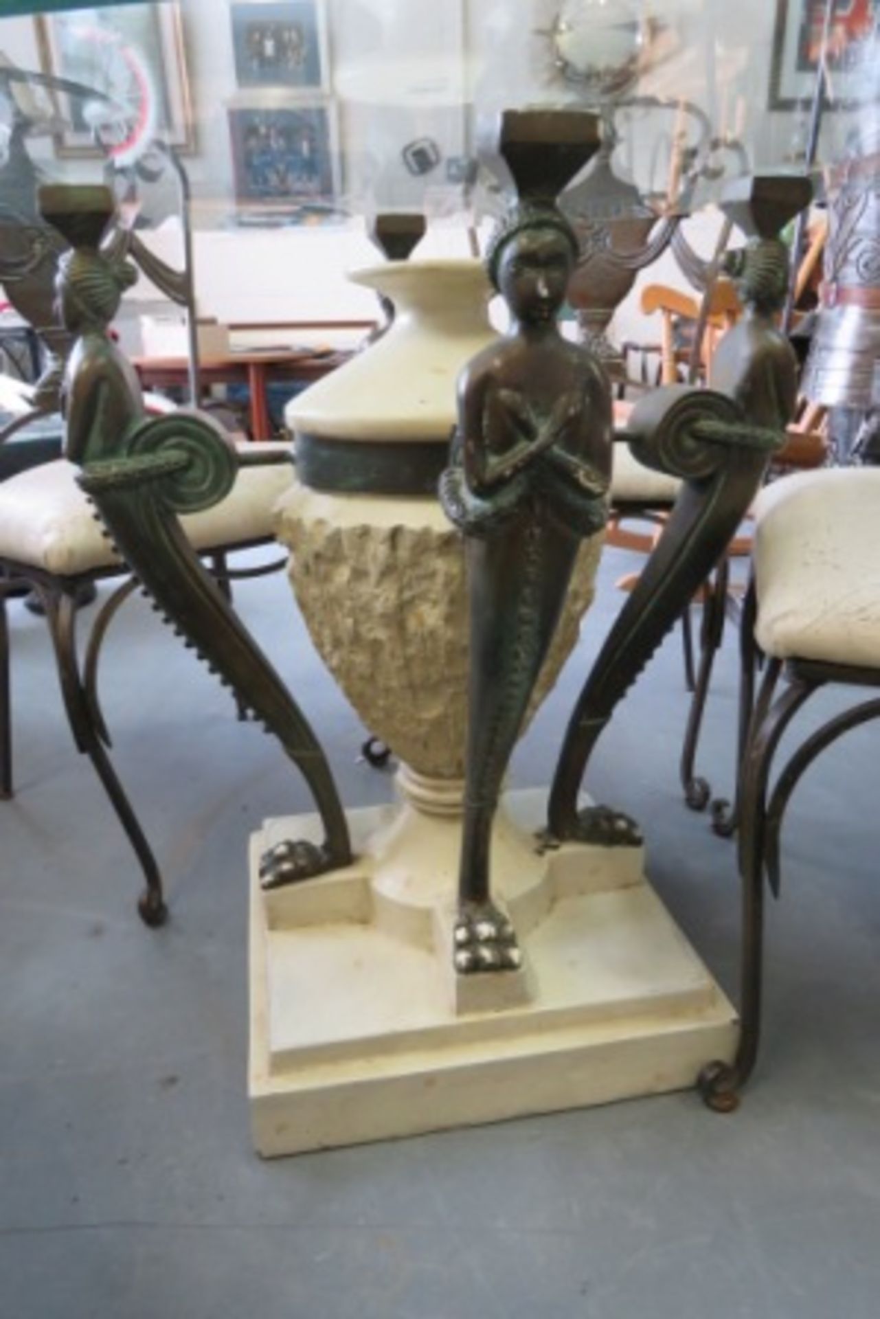 Ornate Cast Iron Framed Glass Top Table With Four Chairs - Image 2 of 4