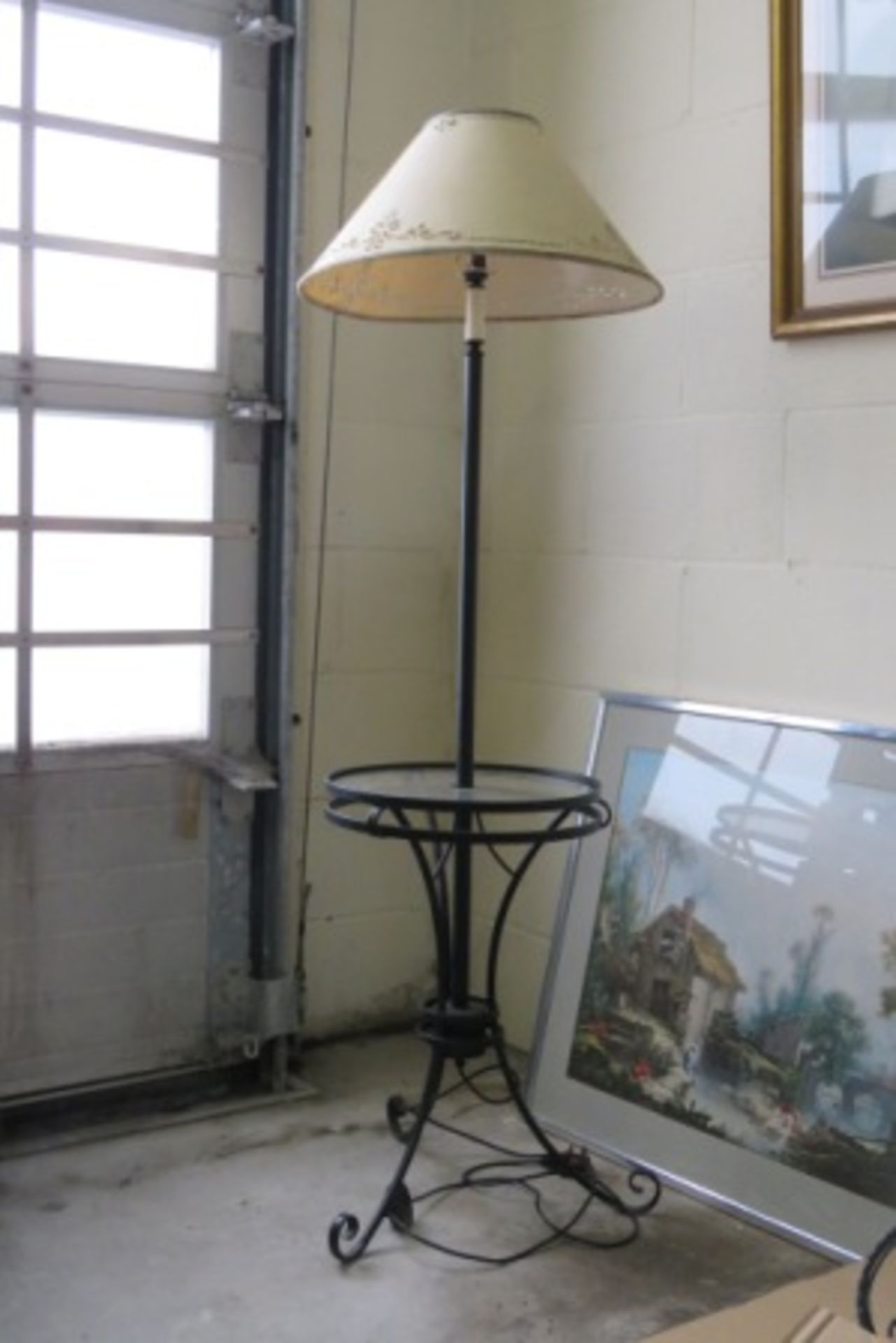 Cast Iron Glass Topped Table With Light & Shade - Image 2 of 2