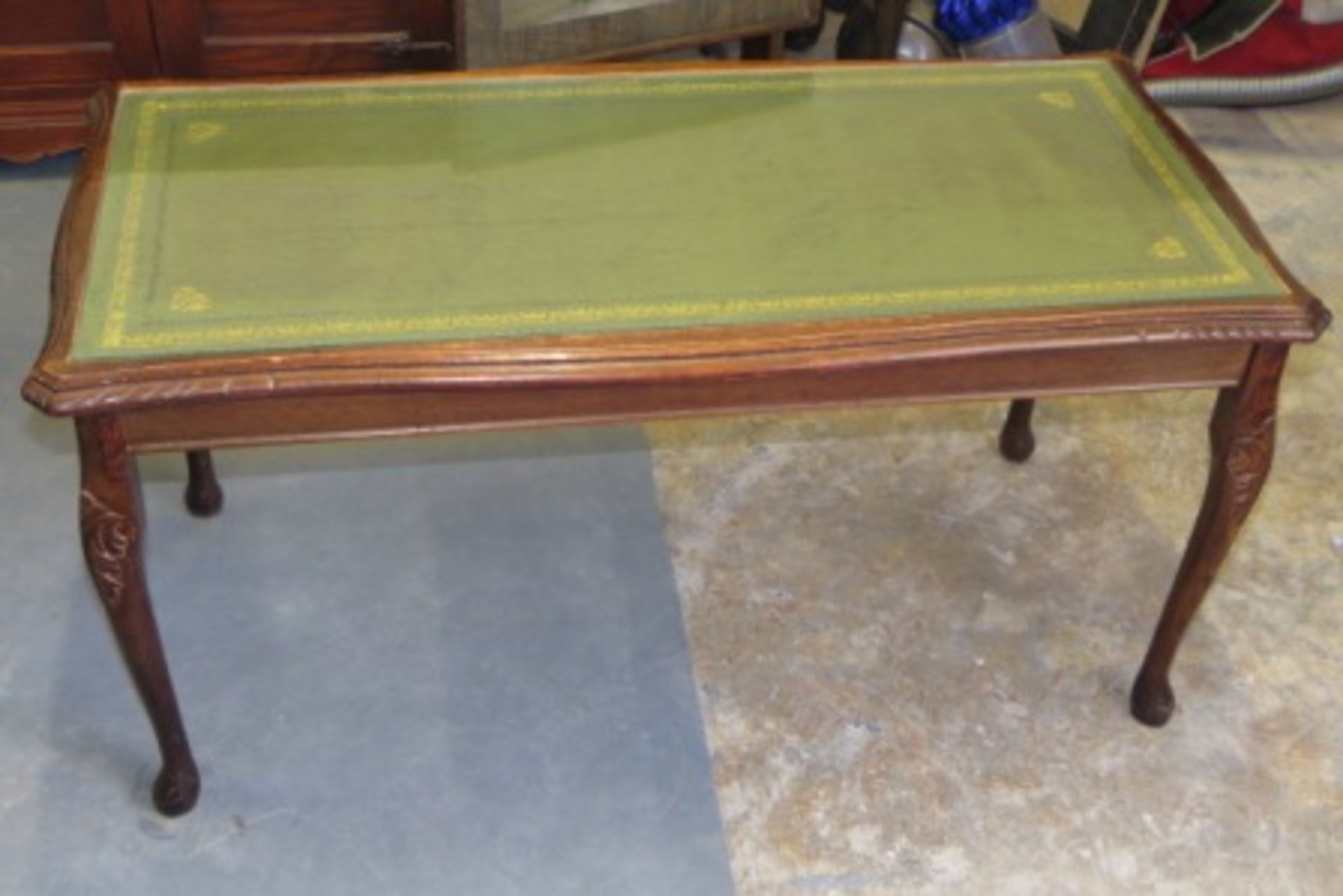 Vintage Leather Inlaid Glass Topped Coffee Table