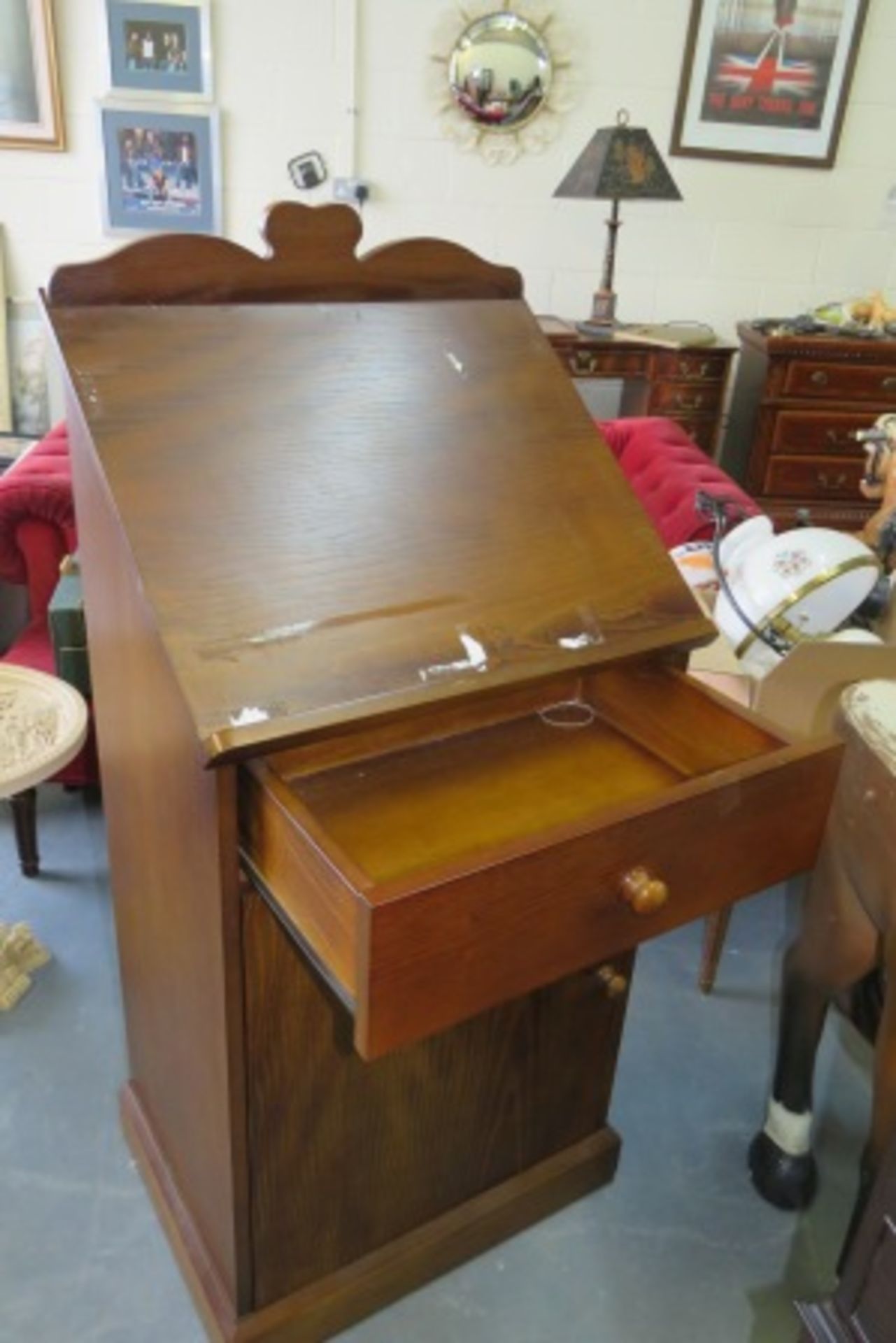 Large Wooden Lecturn With Pull Out Drawer And Cupboard - Image 3 of 4