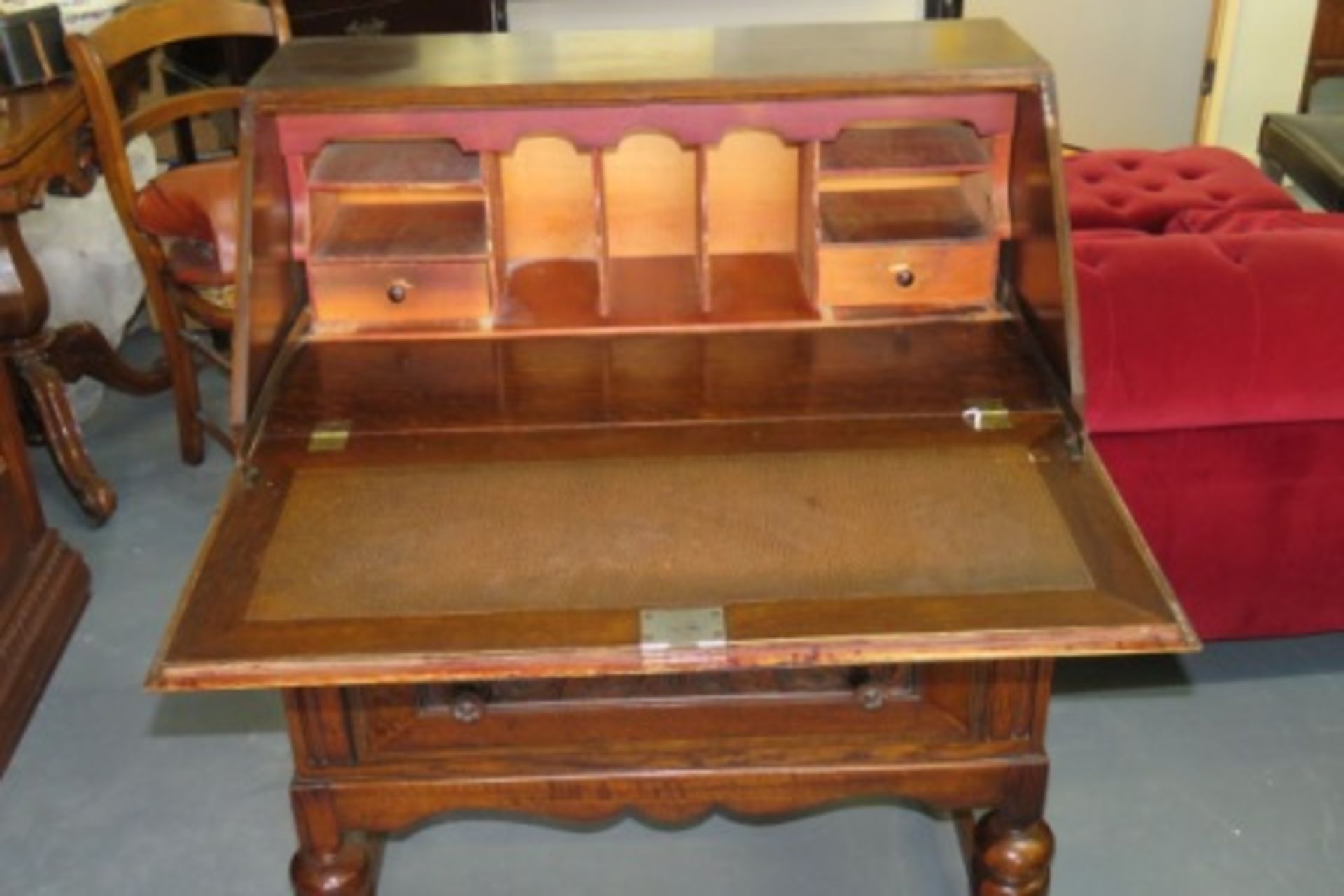 Vintage Oak Carved Bureau - Two Drawers - Image 2 of 4