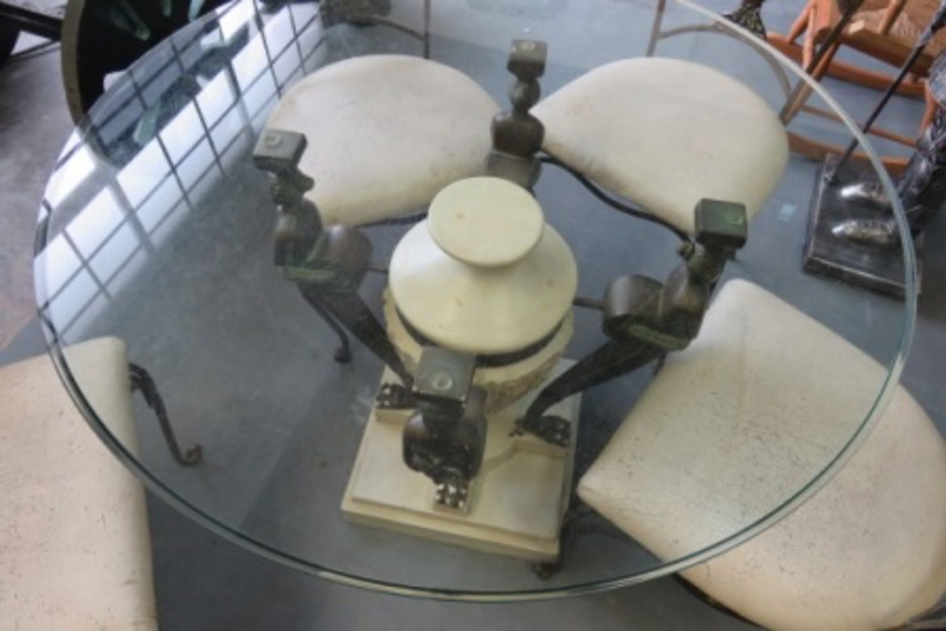 Ornate Cast Iron Framed Glass Top Table With Four Chairs - Image 3 of 4