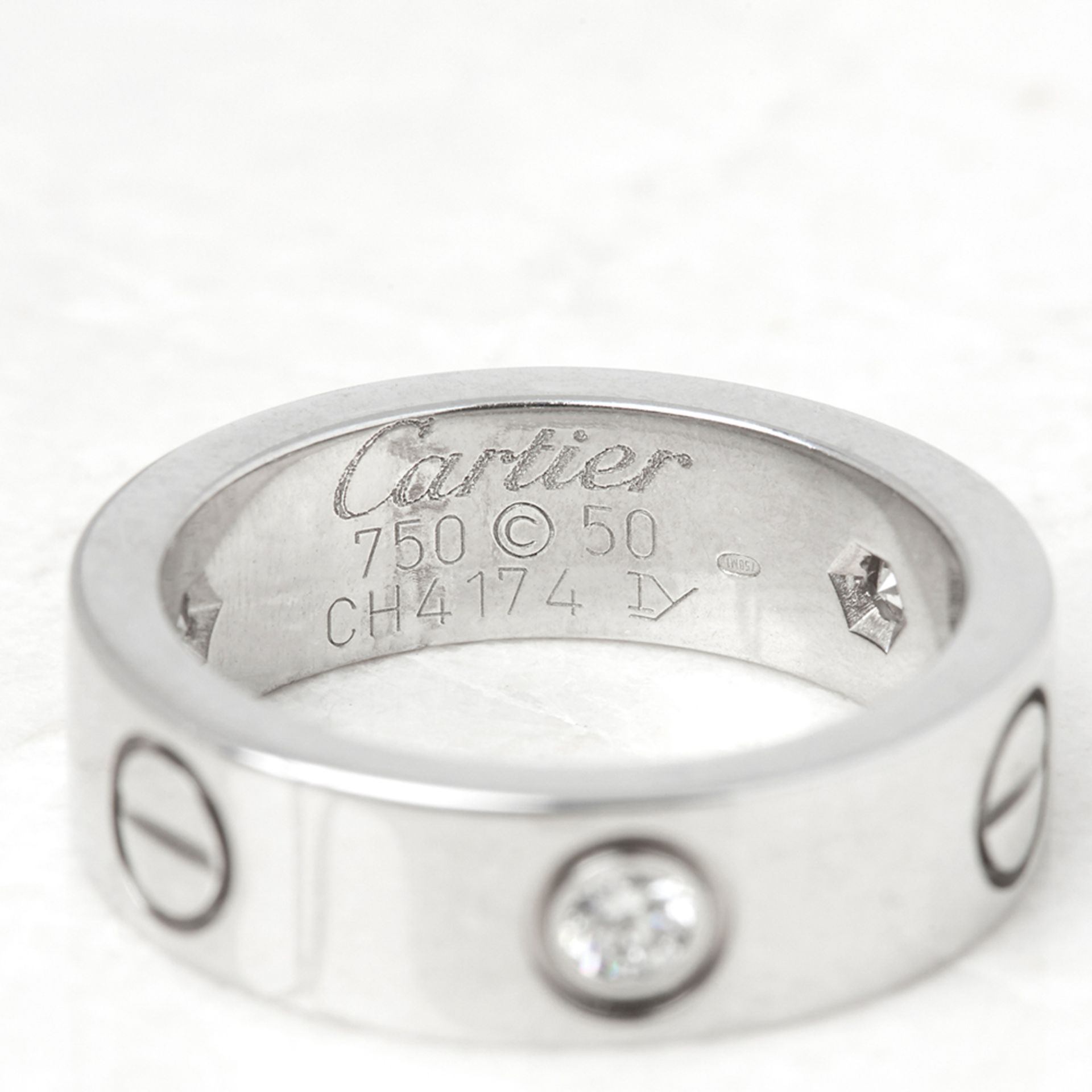 Cartier 18k White Gold 3 Diamond Love Ring - Bild 6 aus 6