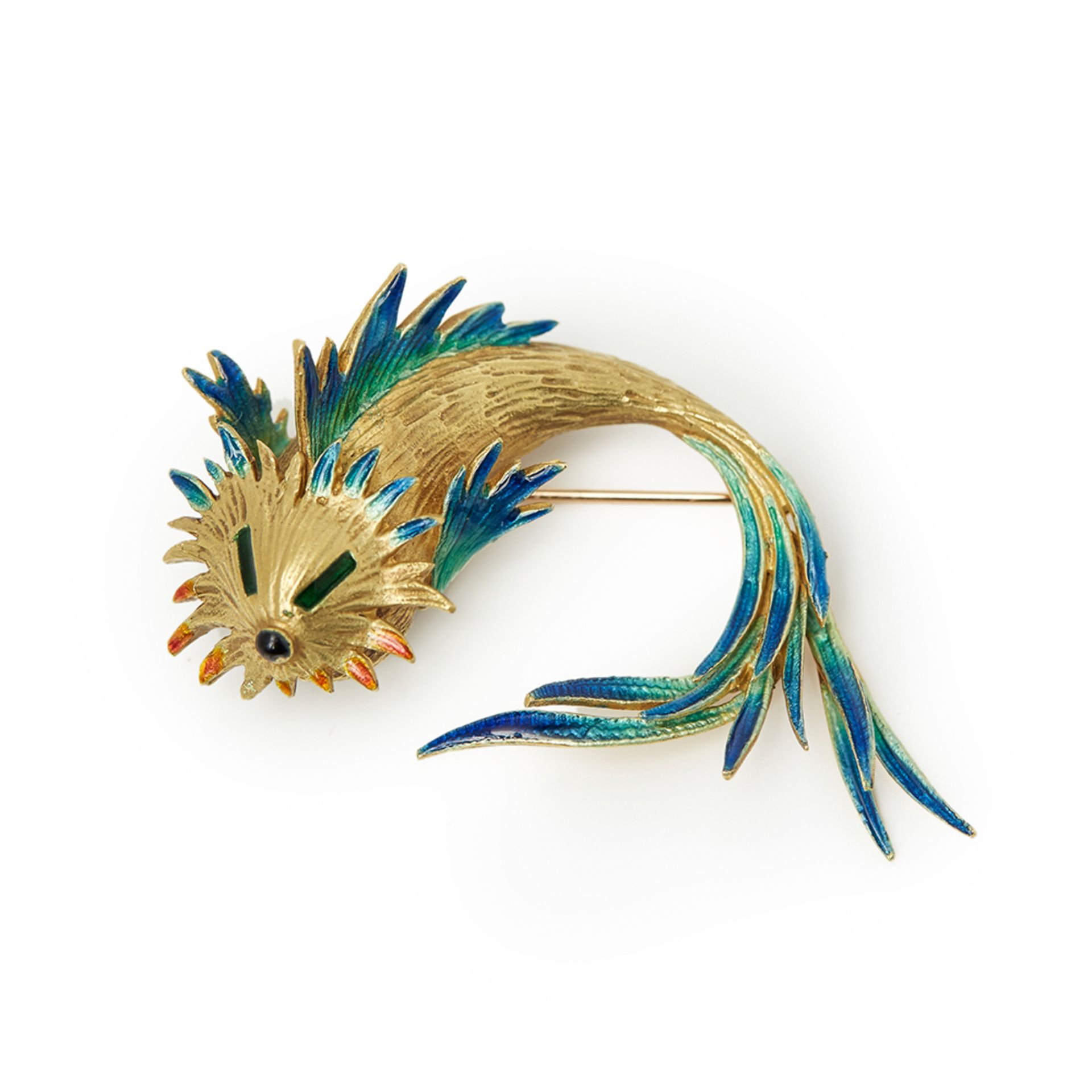 Cartier 18k Yellow Gold Enamel Fish Pin Brooch